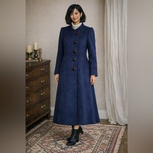 Vintage 80s 90s Nordstrom Town Square Navy Wool Coat | Minimalist Long Coat